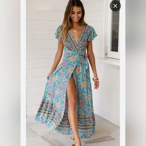 Floral Blue Wrap Dress